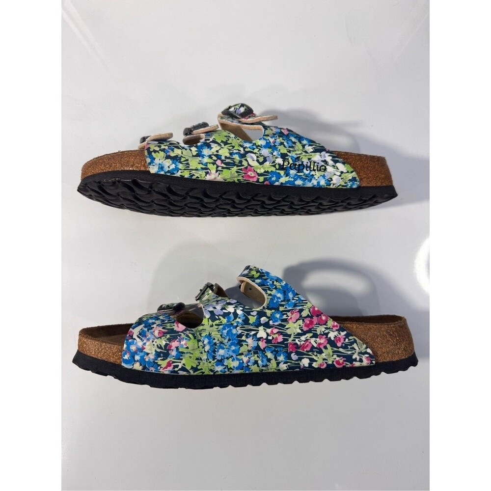 Papillio Floral Two-Strap Cork Mules in Blue, Green, Pink US Women 9